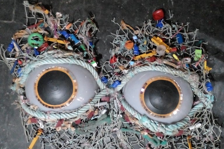 LOS OJOS DEL PULPO CON SUS ADORNOS SIMULANDO LOS PÁRPADOS,