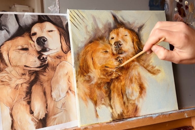 Working on a commission of two sleepy Golden Retrievers