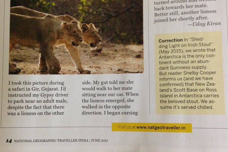 Uday kiran's image of lioness in the National Geographic Traveller
