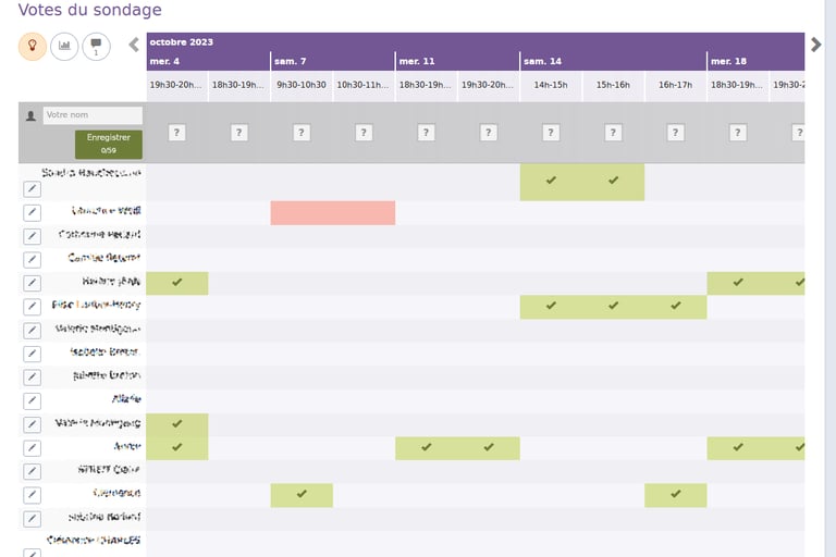 Exemple de planning Framadate des ateliers