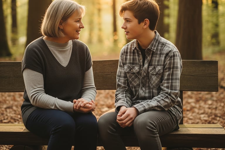 mãe e filho conversão sobre futuro financeiro 
