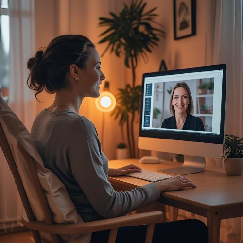 Client on Zoom regaining control through private hypnotherapy