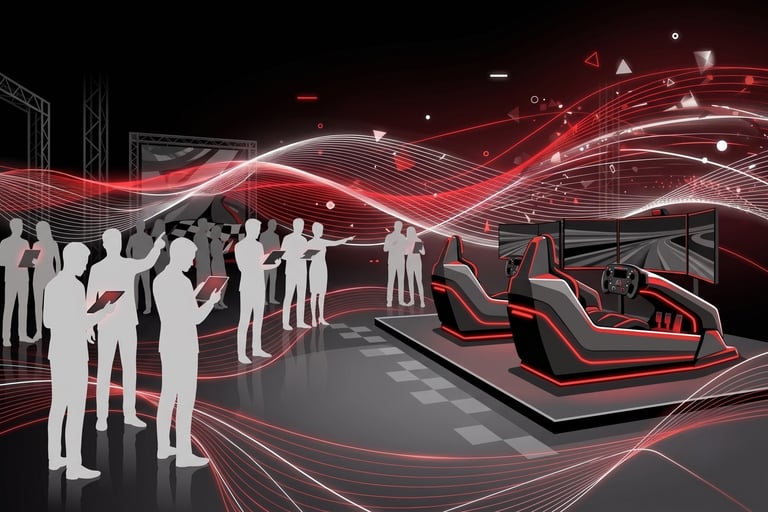 High-tech F1 sim racing simulators at an event getting high footfalls