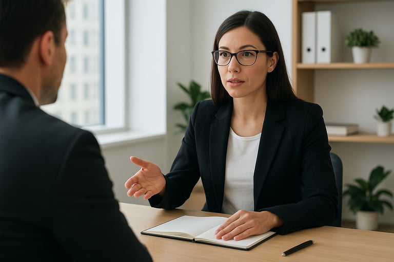 Abogado asesorando a una persona con dudas