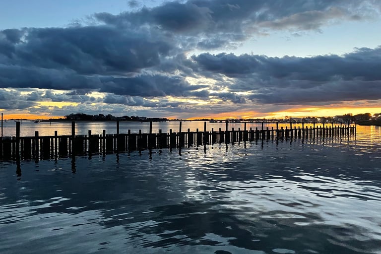 Sunset over Old Harbor Marina in Clinton, CT