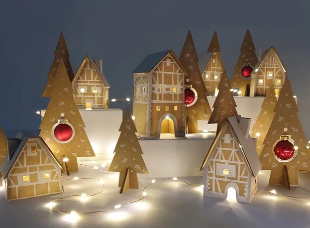 village de Noël alsacien en carton recyclé écoresponsable Mobilier Rossmann