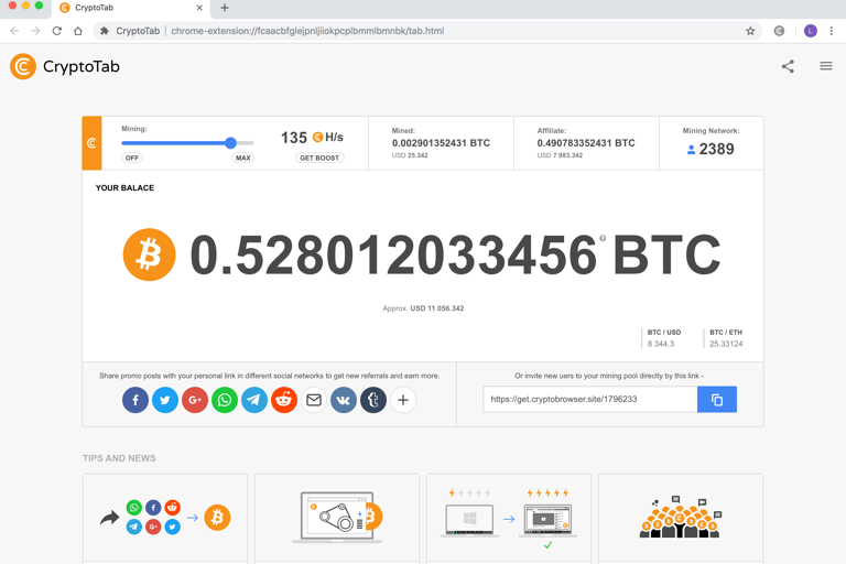 CryptoTab dashboard