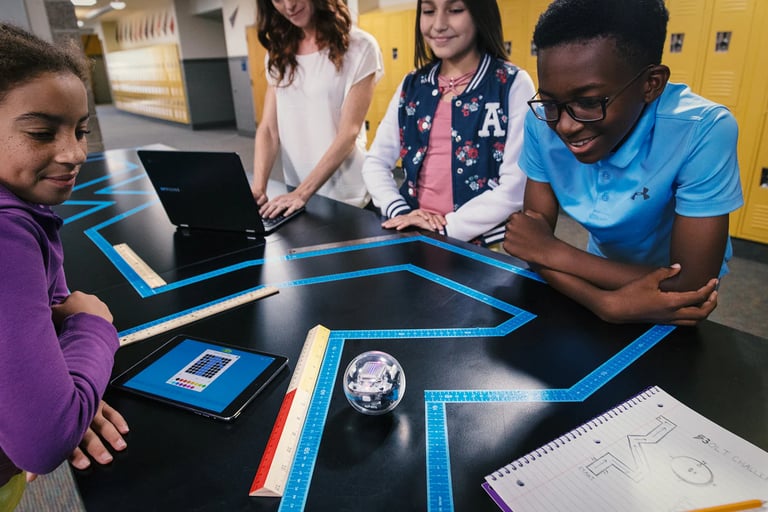 A transparent Sphero BOLT+ programmable robot ball showing its internal electronics and LED matrix.