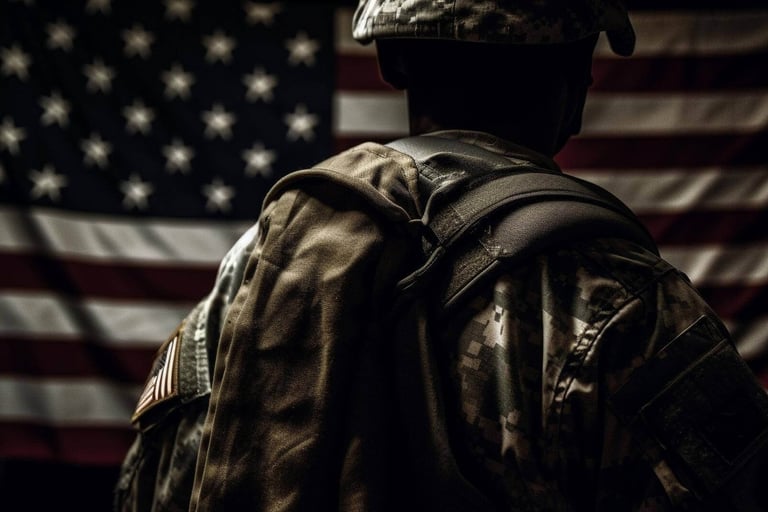 Militar e bandeira americana