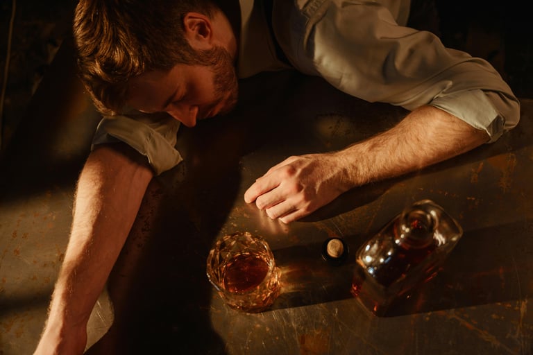 Photo by TREEDEO.ST  : https://www.pexels.com/photo/man-in-shirt-sleeping-after-drinking-whiskey-169