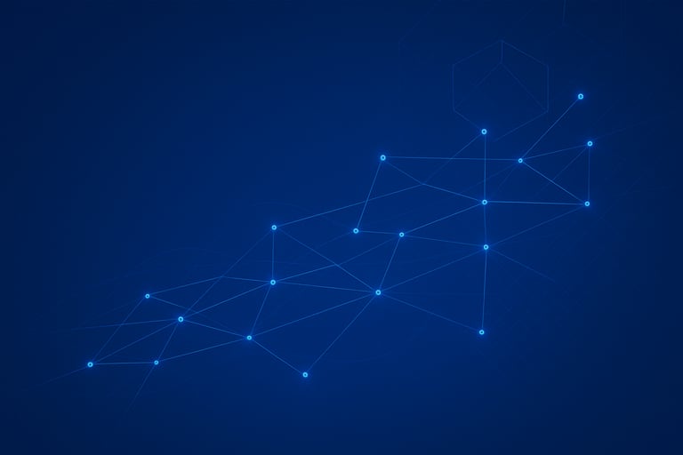 Abstract AI network with glowing nodes and lines representing intelligent automation