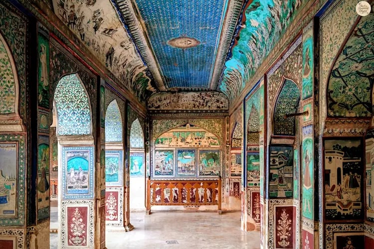 Chitrashala Bundi adorned with vibrant frescoes and miniature paintings depicting royal and mythological scenes.
