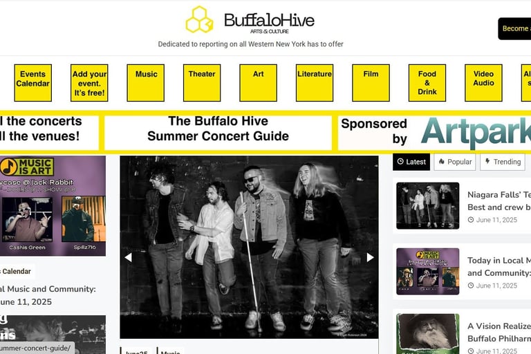 A screen shot of a website page with a picture of the members of Hywater