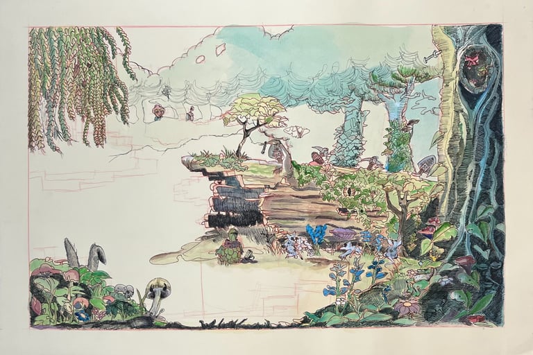 the dwarves in in a fantasy forest