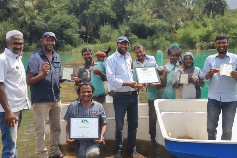 fish farmers with certificates