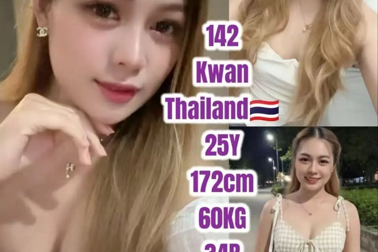 Profile collage of Kwan, a 25-year-old Thai woman from Thailand, featuring three beautiful portrait photos.