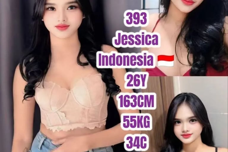 Photo collage of Jessica from Indonesia, a 26-year-old woman posing in stylish outfits.