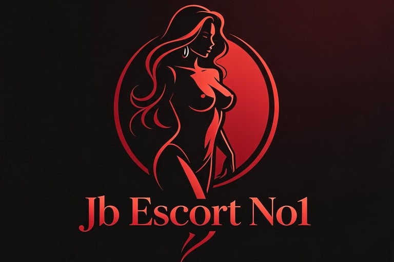 Red silhouette logo of a woman for Jb Escort No1 agency on a black background.
