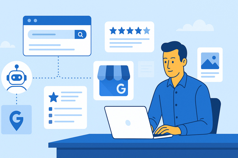Illustration of AI-driven automation and management for Google Business Profiles