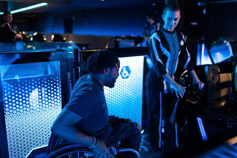 a man in a wheelchair boarding a wheelchair