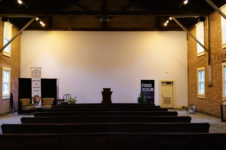 a church with a large church pewing area