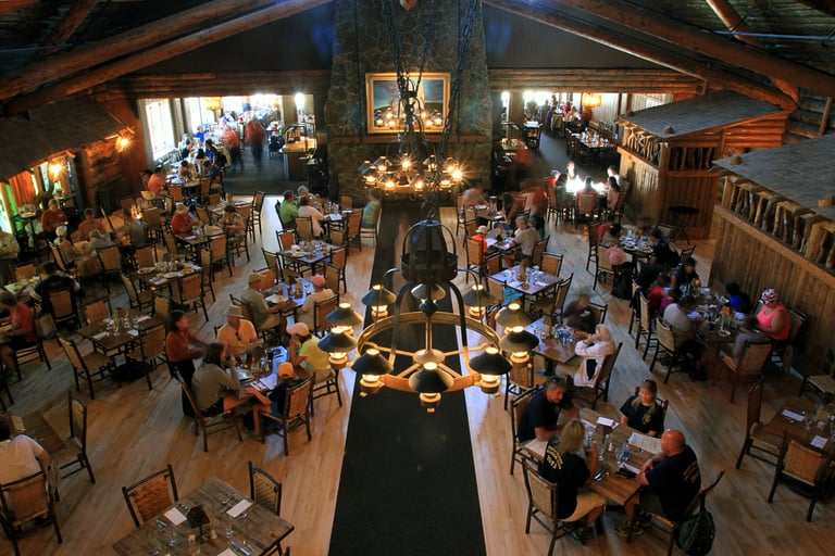 a restaurant with a large group of people sitting at tables