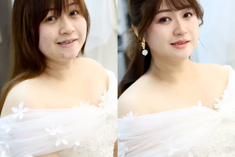 香港婚禮新娘化妝師新娘造型妝前妝後對比