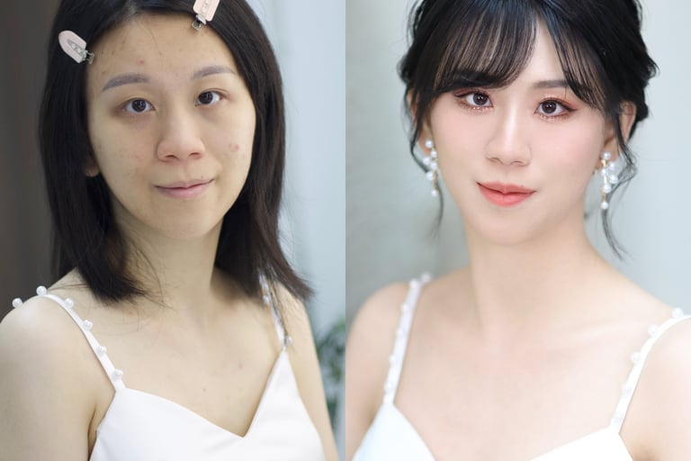 香港婚禮新娘化妝師新娘造型妝前妝後對比