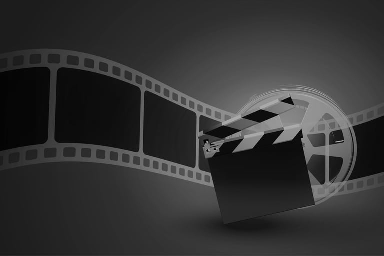 Film reel and clapperboard b&w