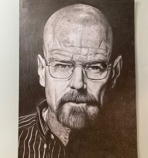 ritratto fatto a mano realistico del celebre ''Heisemberg'' Walter White  della serie TV Breacking Bad