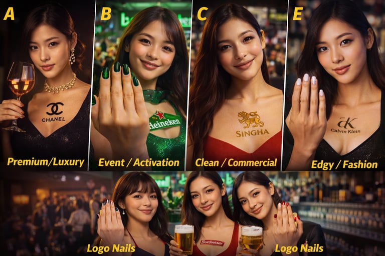 Nail Signal types visual showing different wearable branding placements for venue promotion