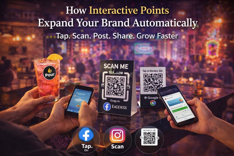 customers scanning qr code and tapping nfc tags at hospitality table