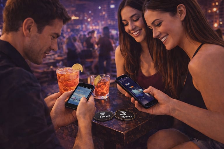 customers ordering drinks using contactless nfc phone interaction