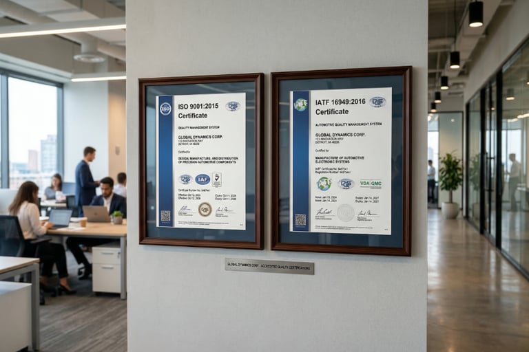 ISO 9001 IATF 16949 certification certificates for automotive oil filter quality management system