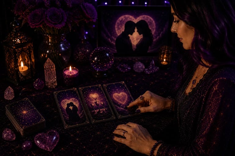 Três cartas alinhadas na mesa para consulta tarot do amor 3 cartas