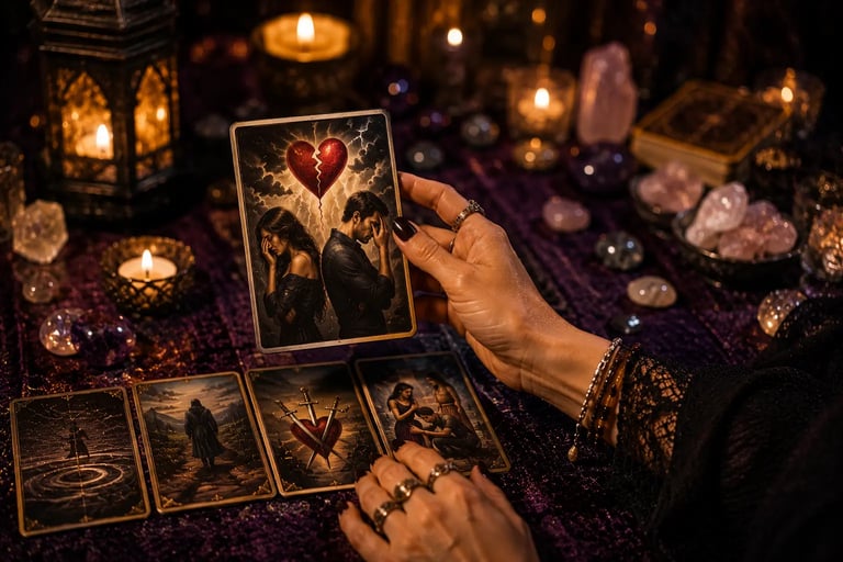 Cartas de tarot na mesa para jogo de consulta tarot traição amorosa