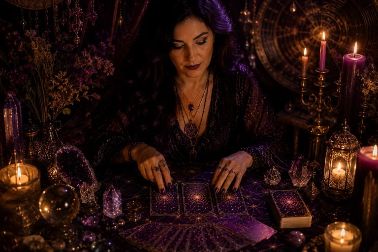 Cartas de tarot na mesa iluminada para jogo de tarot do amor 24 horas.