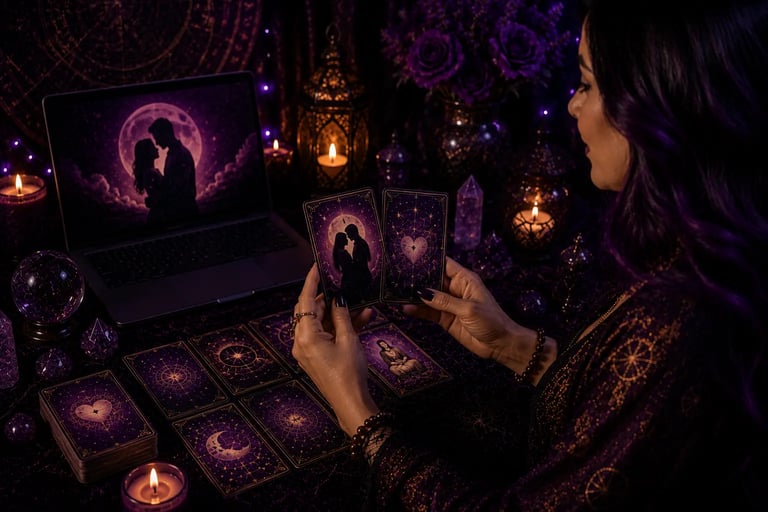 Cartas de tarot com velas acesas para jogo de tarot do amor online