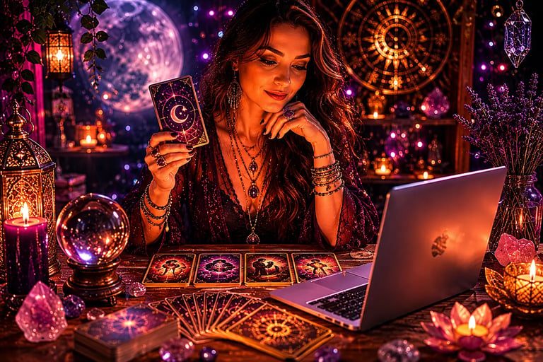 Cartas de tarot abertas na mesa para consulta de tarot online