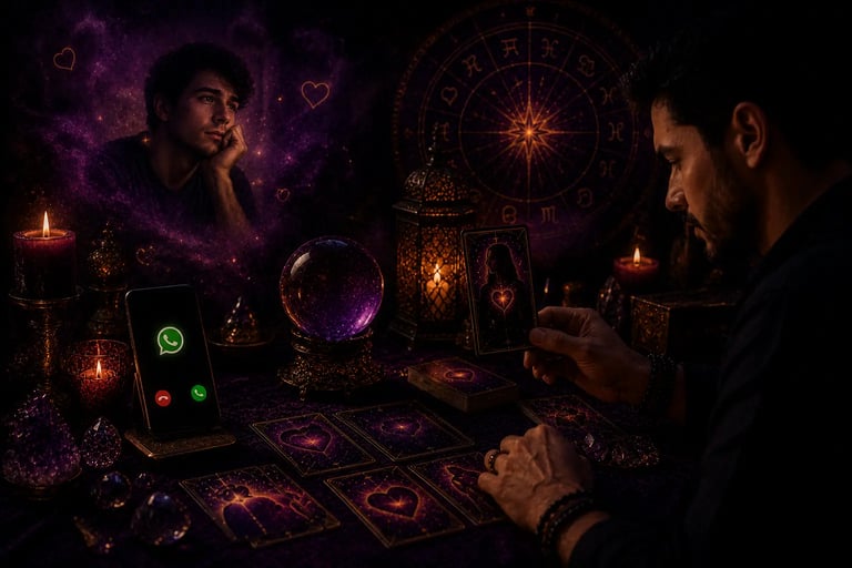 Consulta de Tarot Ele Pensa Em Mim com revelações ao vivo por telefone ou WhatsApp