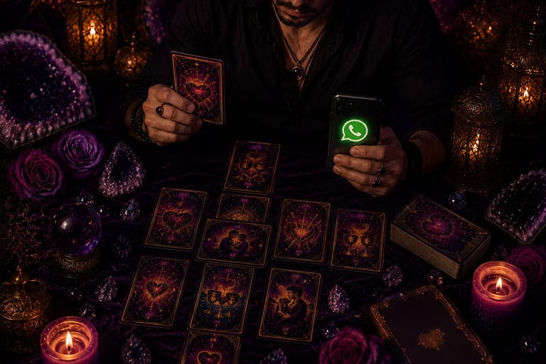 Consulta de Tarot pelo WhatsApp focada em amor e relacionamentos ao vivo