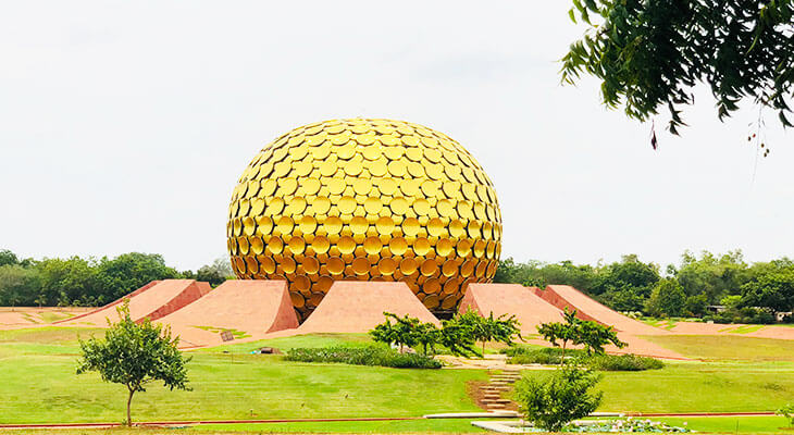 Auroville Matrimandir Puducherry. South India Drop Taxi Service