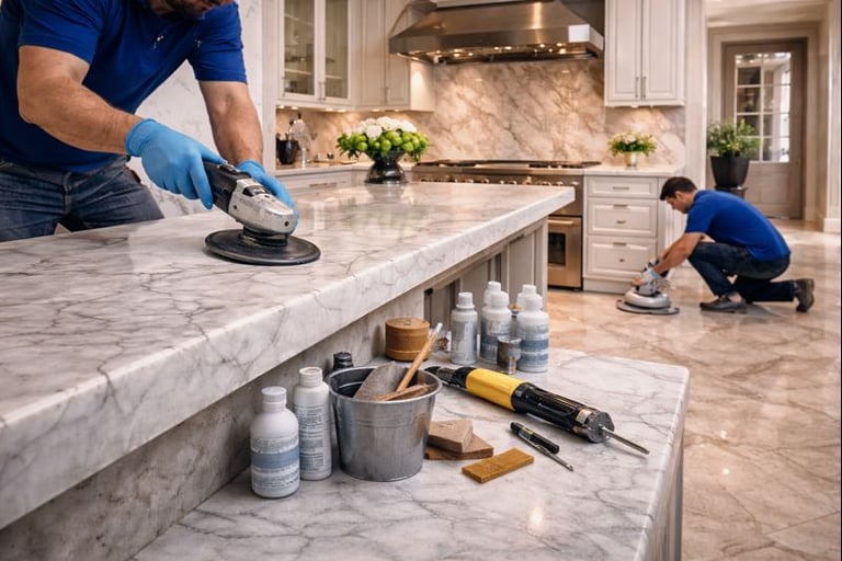 Polishing luxury in a marble kitchen