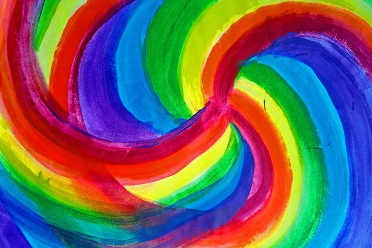 Watercolor on paper, colorful spiral