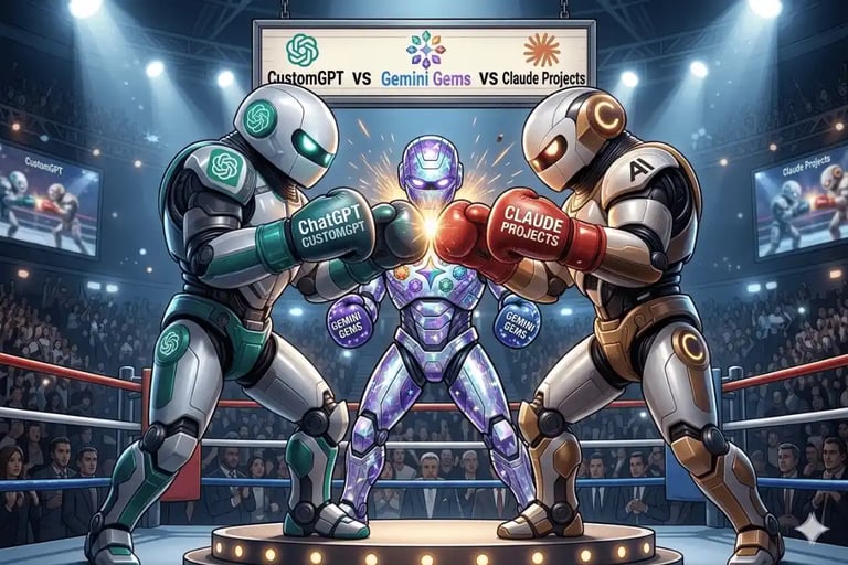 Claude Projects vs Gemini Gems vs ChatGPT Custom GPTs for students 2026 comparison