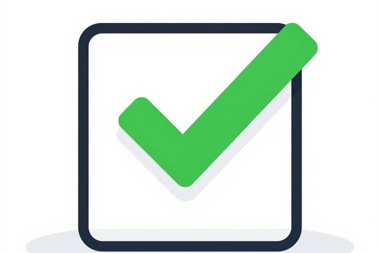 A green check mark icon inside a square checkbox for success and completion.