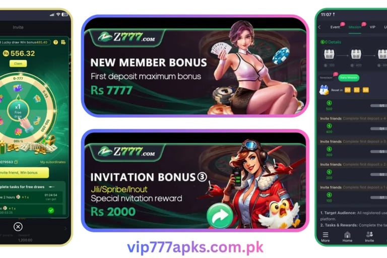 Z777 casino game in Pakistan with 120 signup bonus and 100 minimum withdrawal