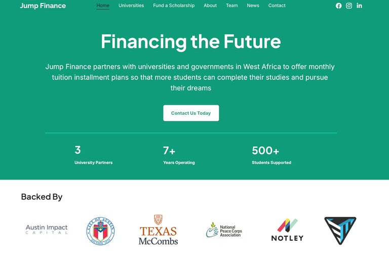 Screenshot of the redesigned jump-finance.com homepage
