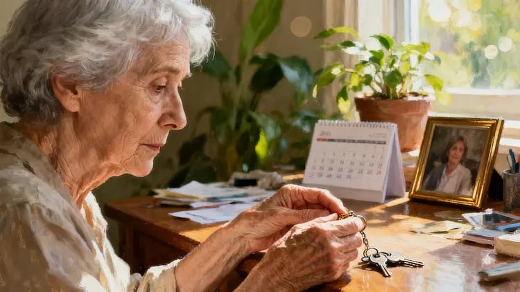 Elderly person holding keys and objects, reflecting on memory and dementia signs