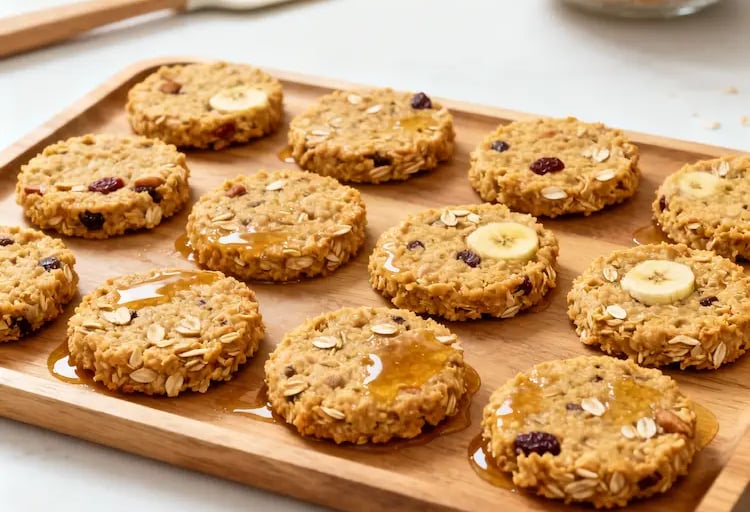Hausgemachte Haferflocken-Bananen-Keks, frisch gebacken.